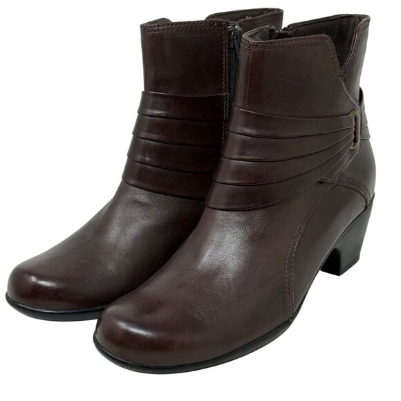 Clarks Shoes - Clarks Bendables Womens Brown Ankle Boots 7.5M Leather Pleated Shaft Academia